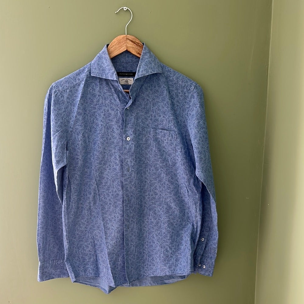 Intermezzo Blue Floral Shirt | 100% Cotton | Spread Collar | Size Small